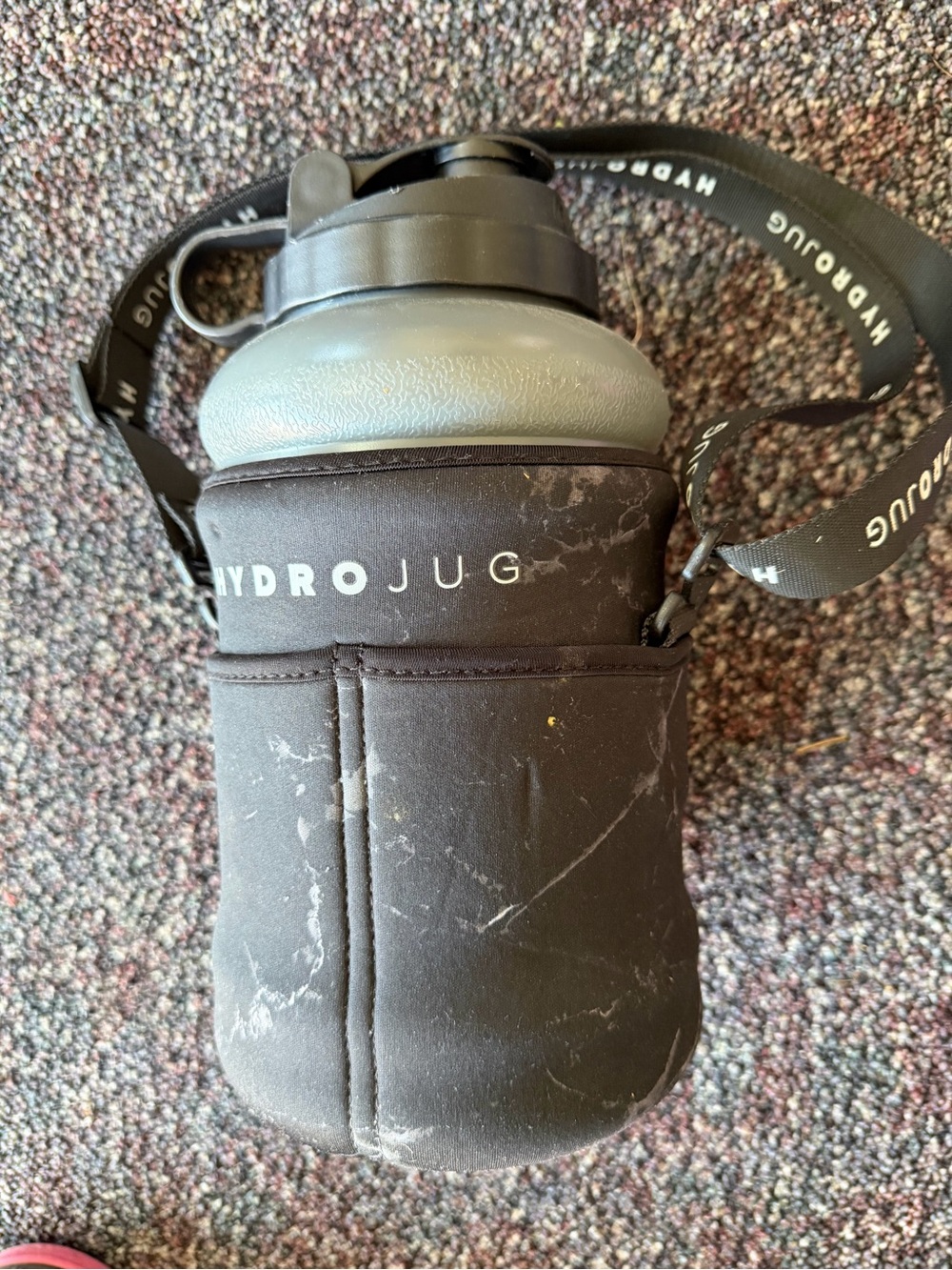 HydroJug Olive Green Bottle with Black Neoprene Carry Sleeve and Strap
